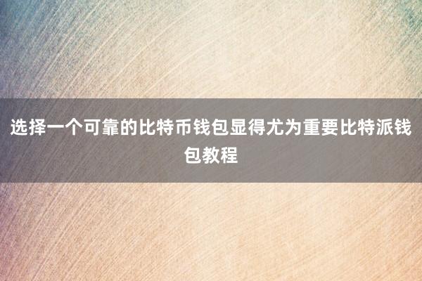 选择一个可靠的比特币钱包显得尤为重要比特派钱包教程